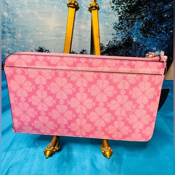 Kate Spade Wristlet Pink on Pink 8” x 5” NWT Spade Flower Parisian Print Medium - Picture 3 of 9